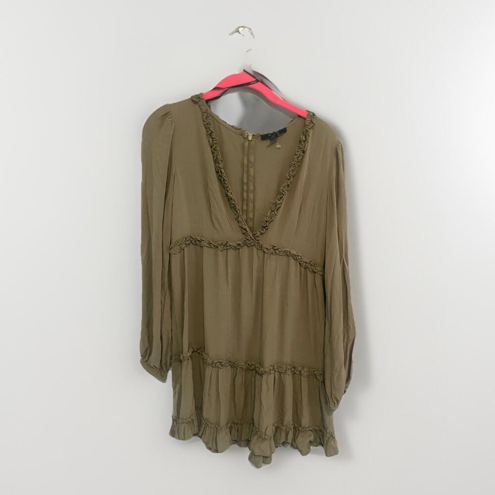 FOREVER 21 Olive Ruffle Long Sleeve V-Neck Mini Dress Size‎ Medium